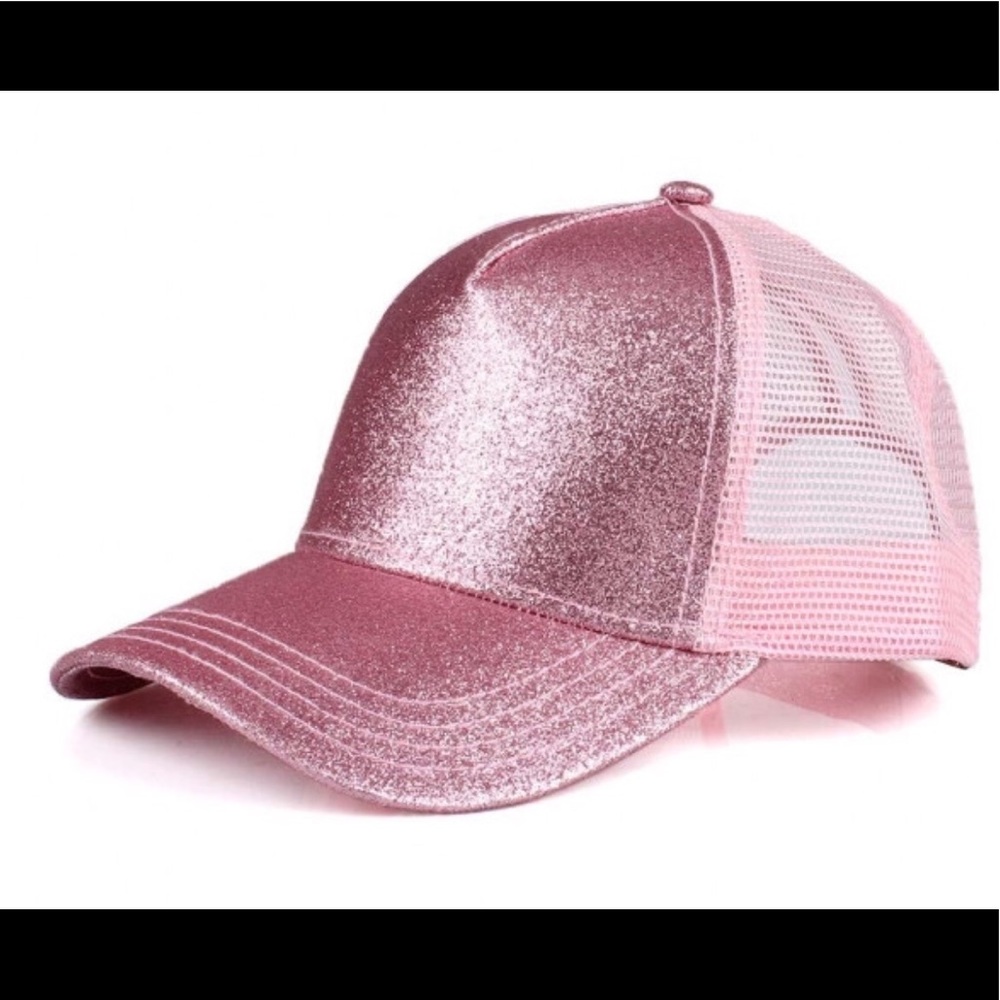 Pink glitter ponytail hat